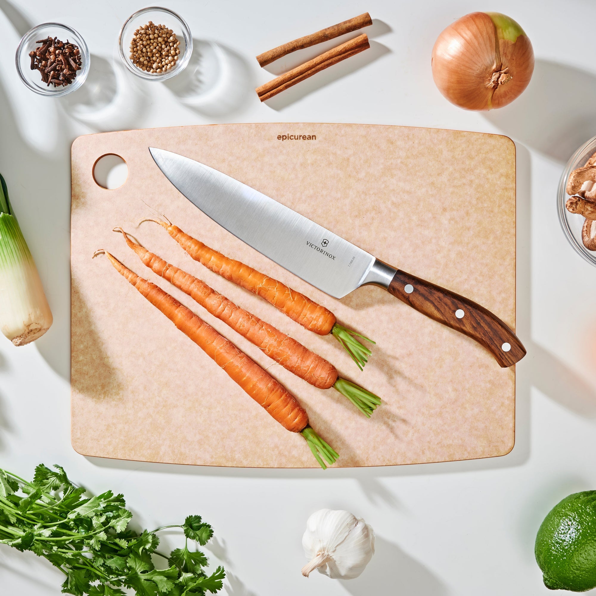 Epicurean Kitchen Series in Natural featured with a Victorinox Chef's Knife