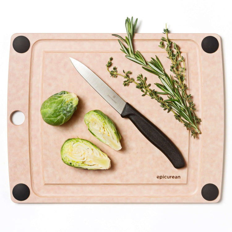 Epicurean All-in-One Cutting Board in Natural perfectly paired with a Victorinox Paring Knife