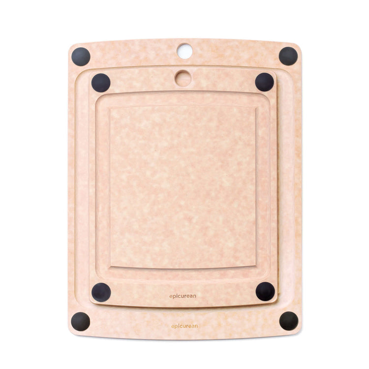 All-in-One Series Cutting Board Set in Natural sizes 14.5 inches by 11.25 inches and 11.5 inches by 9 inches