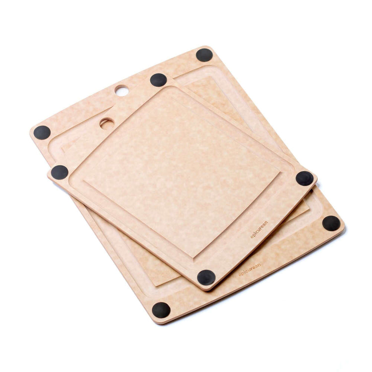 All-in-One Series Cutting Board Set in Natural sizes 14.5 inches by 11.25 inches and 11.5 inches by 9 inches