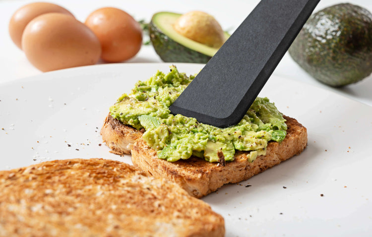 Epicurean Cool Tool in Slate supporting the creation of amazing avocado toast