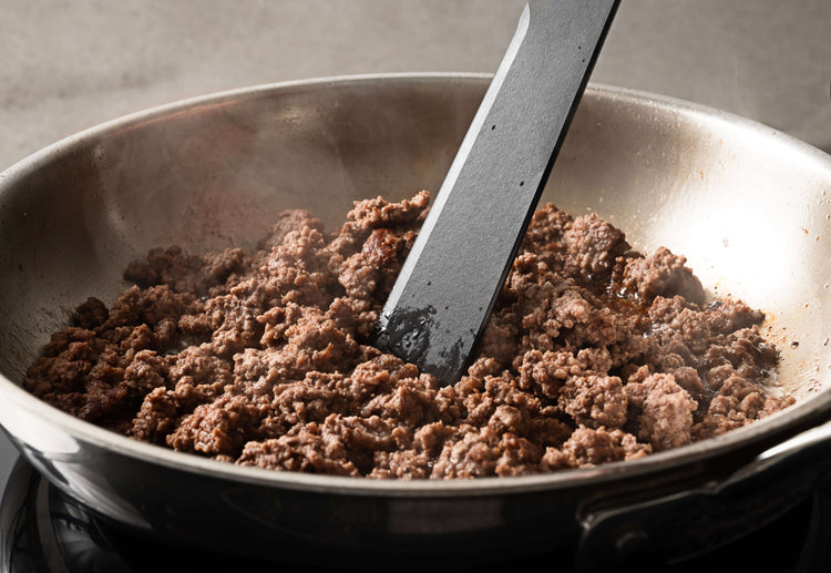 Epicurean Cool Tool in Slate being use to sauté some ground beef