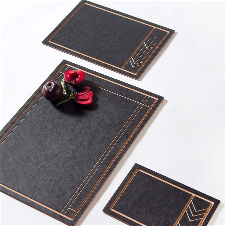 The Frank Lloyd Wright Cut & Serve Collection Boards in Small, Medium & Large Slate/Natural