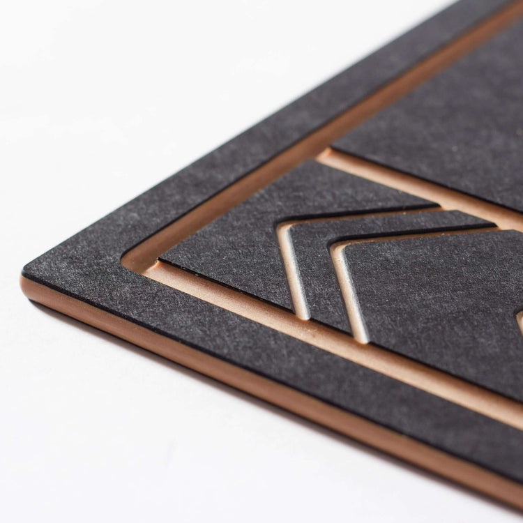 The Frank Lloyd Wright Cut & Serve Collection Boards in Small Slate/Natural close up detail