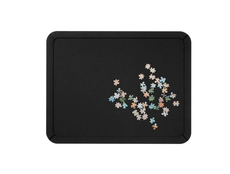 Epicurean Board Game Board in Medium Slate Front View with colorful scattered puzzle pieces