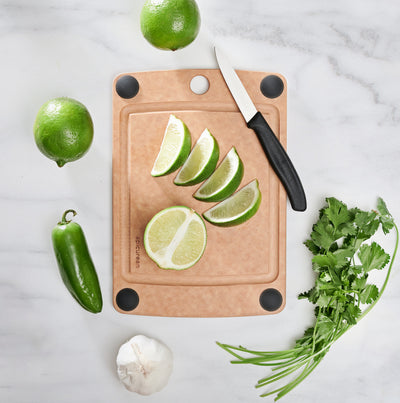 All-in-One Slate Cutting Board  With Sliced Limes and Victorinox Slicing Knife
