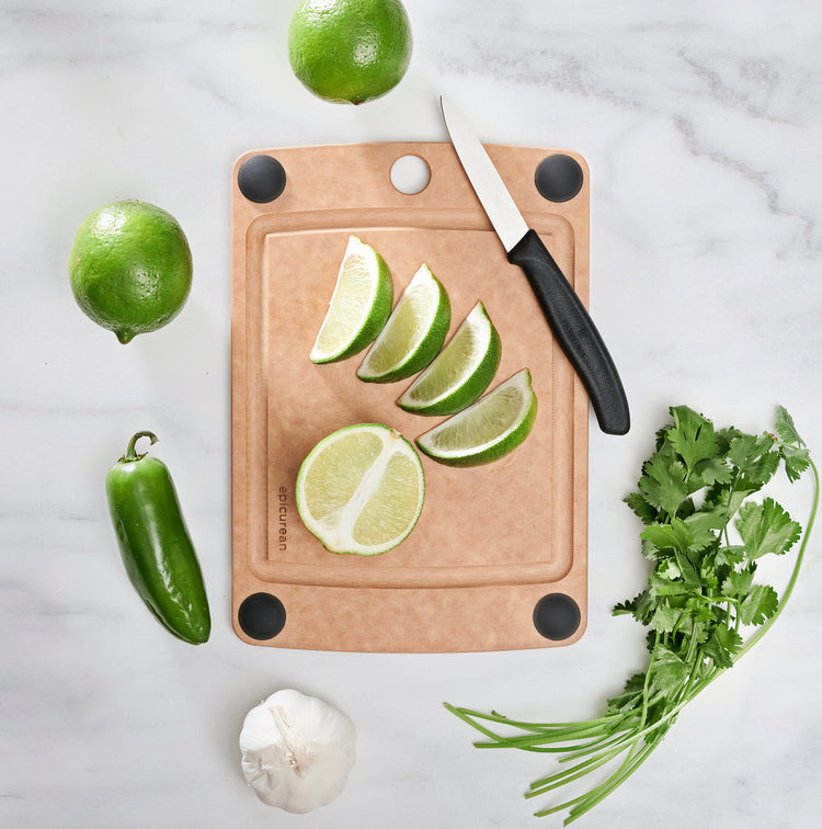 All-in-One Slate Cutting Board  With Sliced Limes and Victorinox Slicing Knife