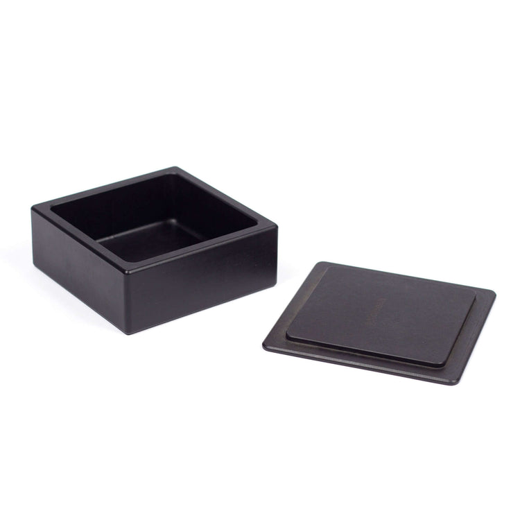 Epicurean Salt Cellar in Slate sitting on a counter without salt 