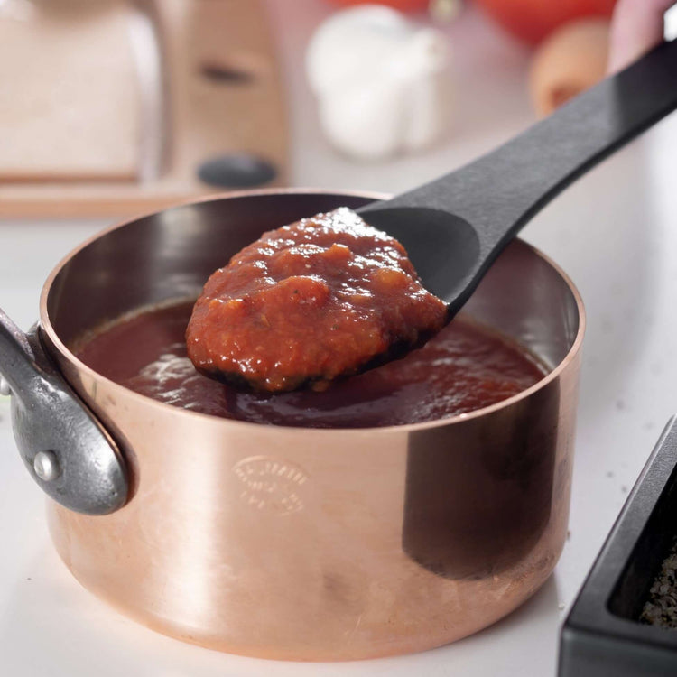 Epicurean Kitchen Series Small Spoon in Slate scooping up red sauce 