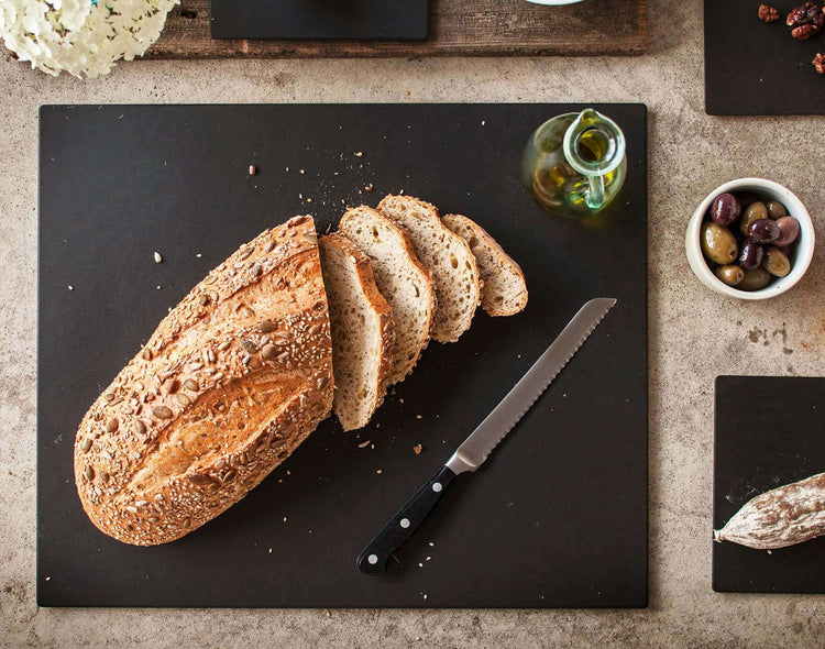18x14 Slate Display Rectangle with sliced bread and a Victorinox Knife